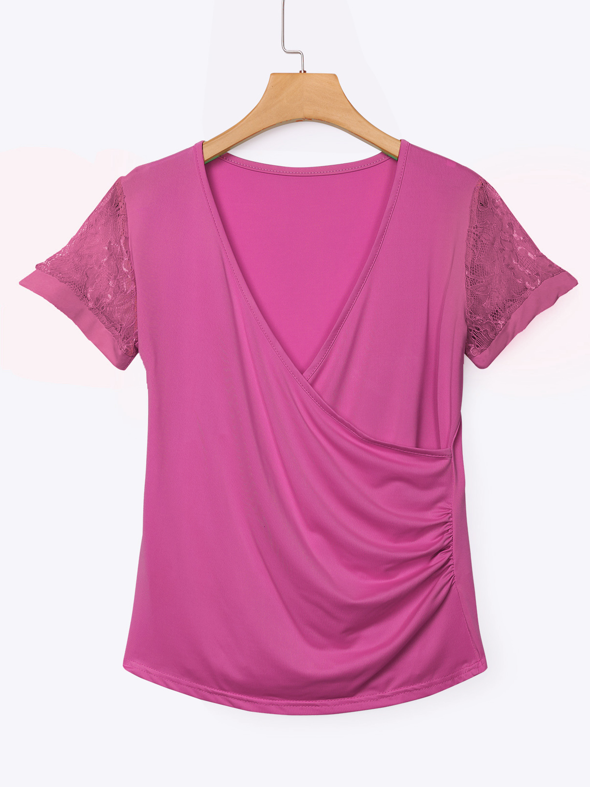Rose Low Cut V-Ausschnitt Wrap Front Lace Insert Bluse günstig online kaufen