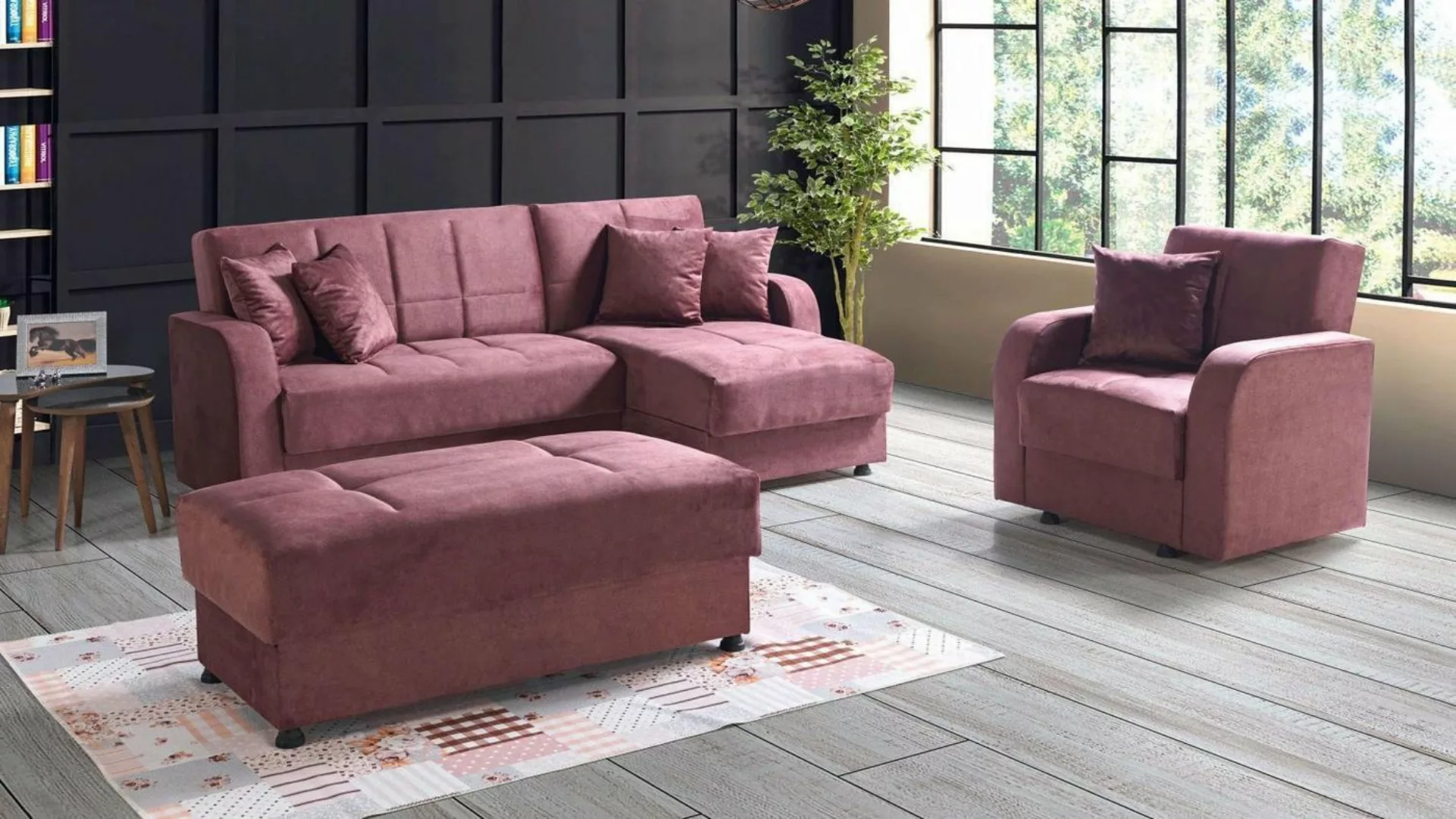 JVmoebel Ecksofa Luxus Wohnzimmer Set Sessel Ecksofa Hocker L-Form Modern S günstig online kaufen