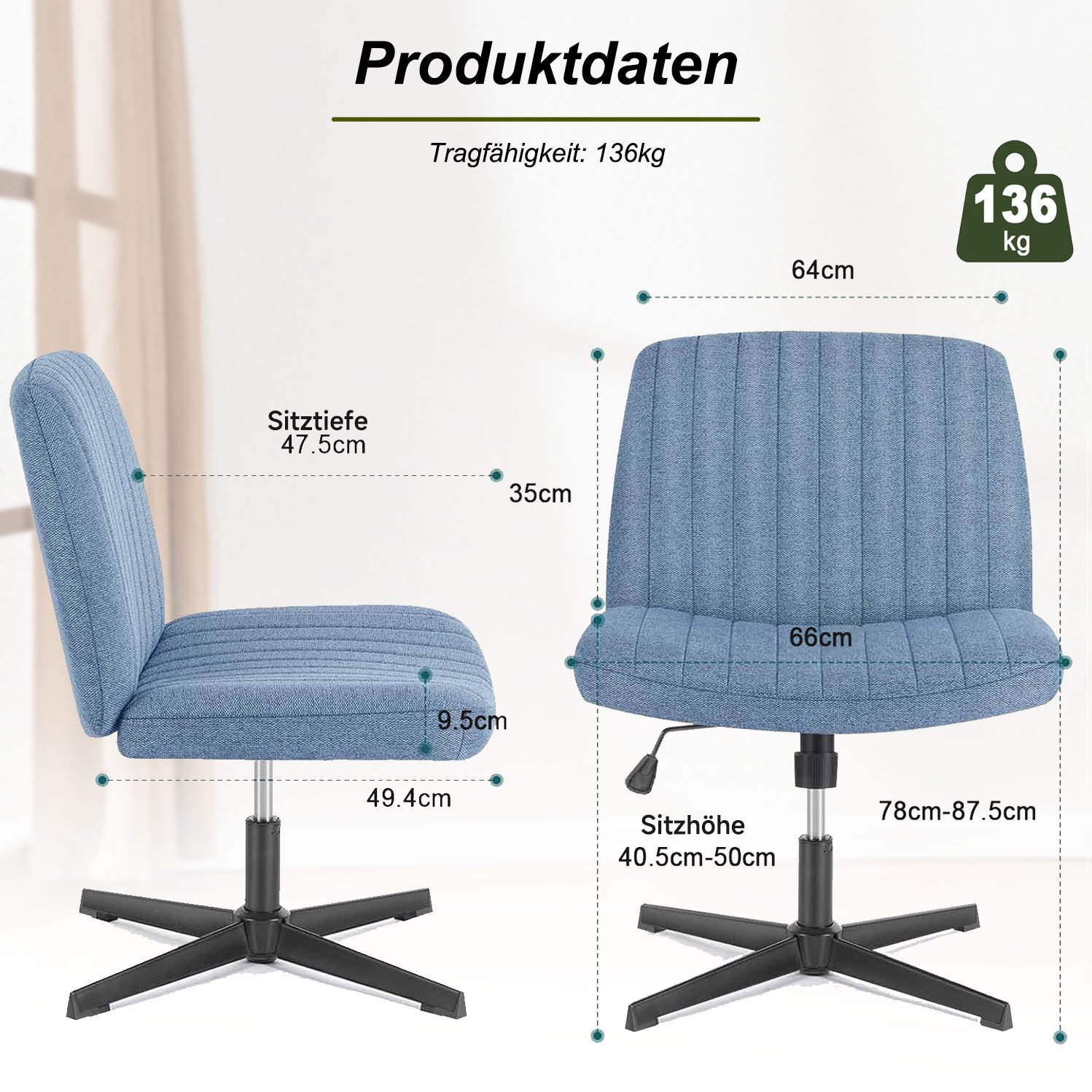 Refined Living Bürostuhl Schreibtischstuhl mit gekreuzten Beinen günstig online kaufen