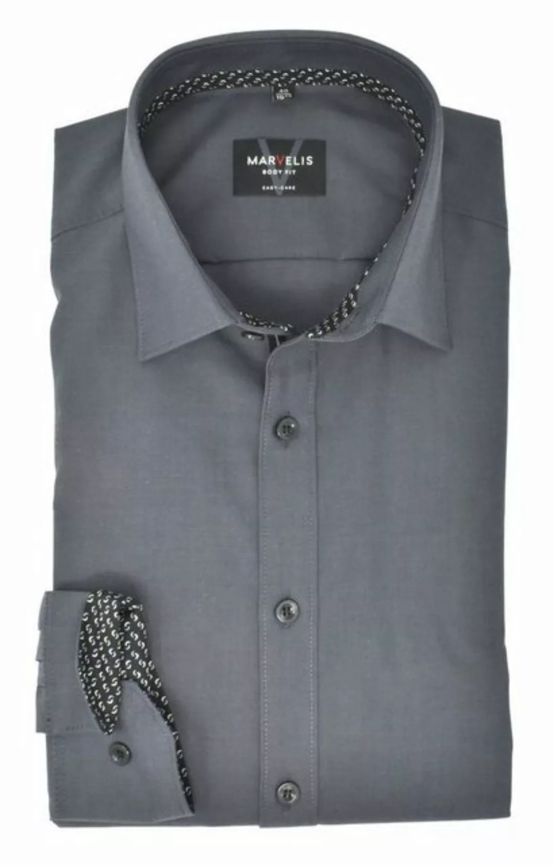 MARVELIS Businesshemd Businesshemd - Body Fit - Langarm - Einfarbig - Anthr günstig online kaufen