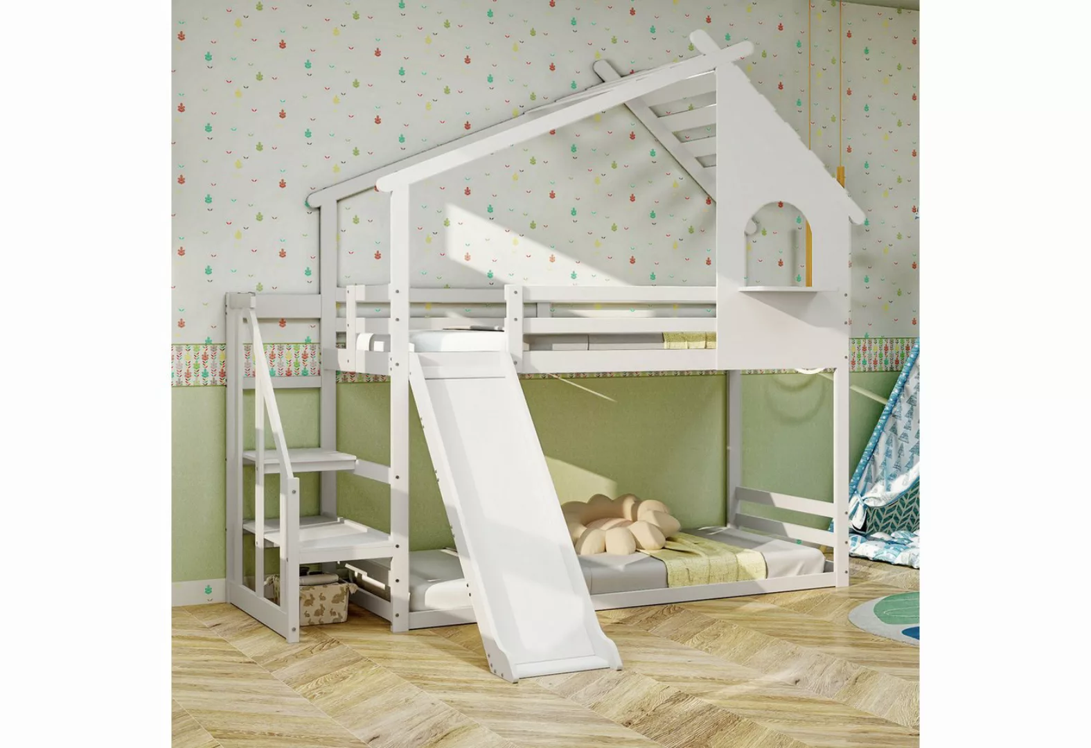 Odikalo Kinderbett Hausbett, Niedriges Etagenbett,Etagenbettrahmen 90x200cm günstig online kaufen