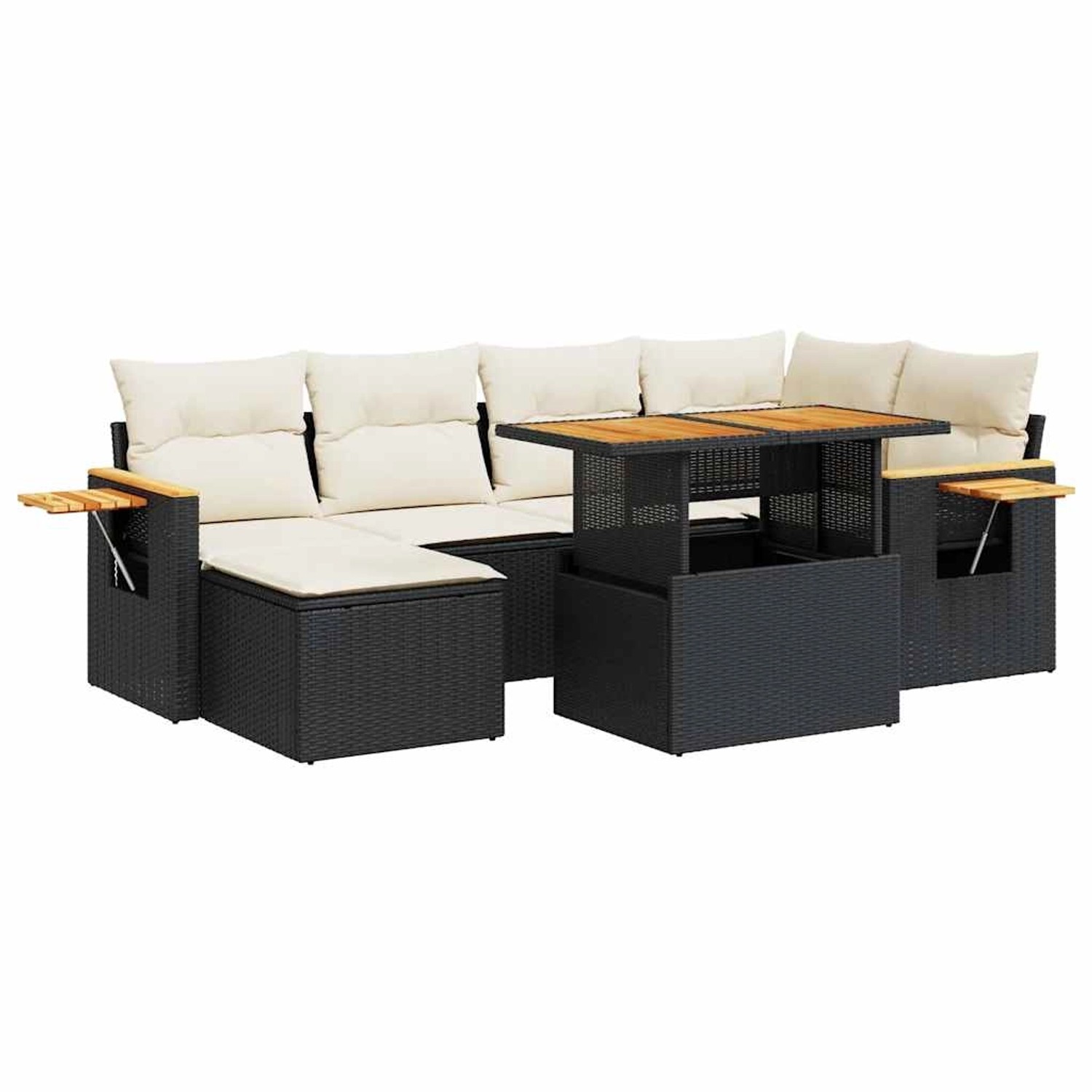 vidaXL 7-Tlg Garten-Sofagarnitur mit Kissen Schwarz Poly Rattan 3327619 günstig online kaufen