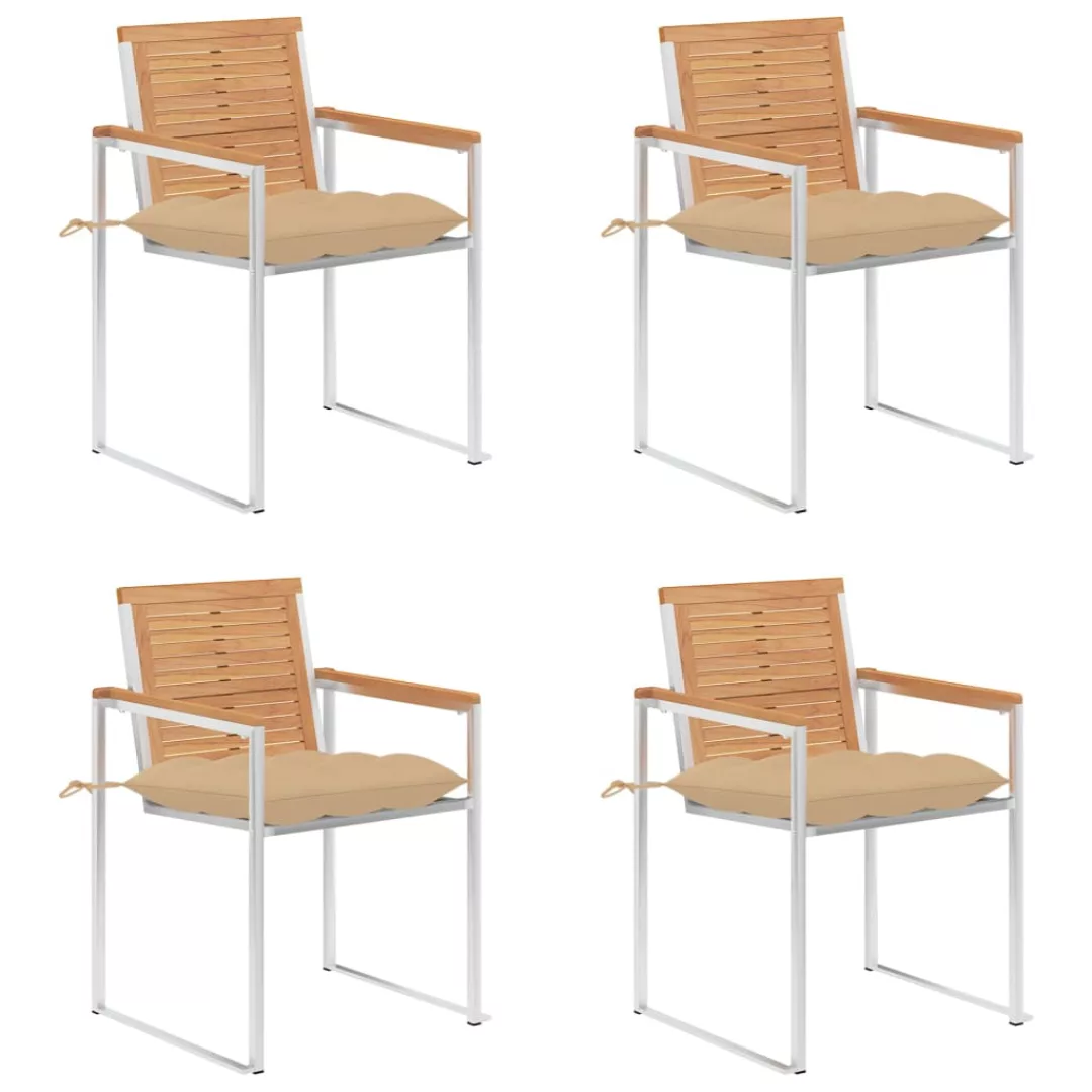 Gartenstühle 4 Stk. Mit Kissen Massivholz Teak günstig online kaufen