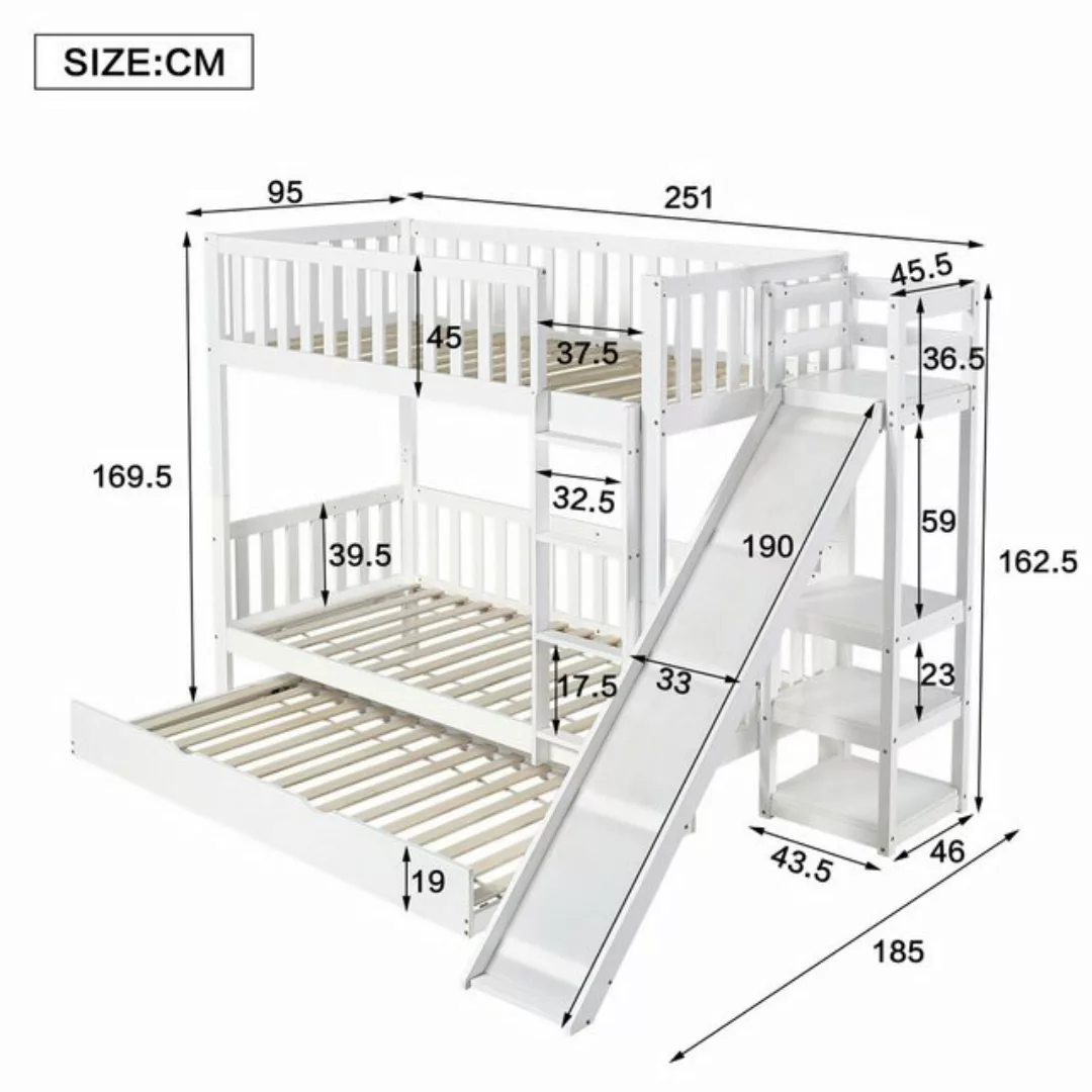 KoDise Etagenbett mit Rollbett, Fallschutzgitter, Rutsche und Regale Weiß, günstig online kaufen