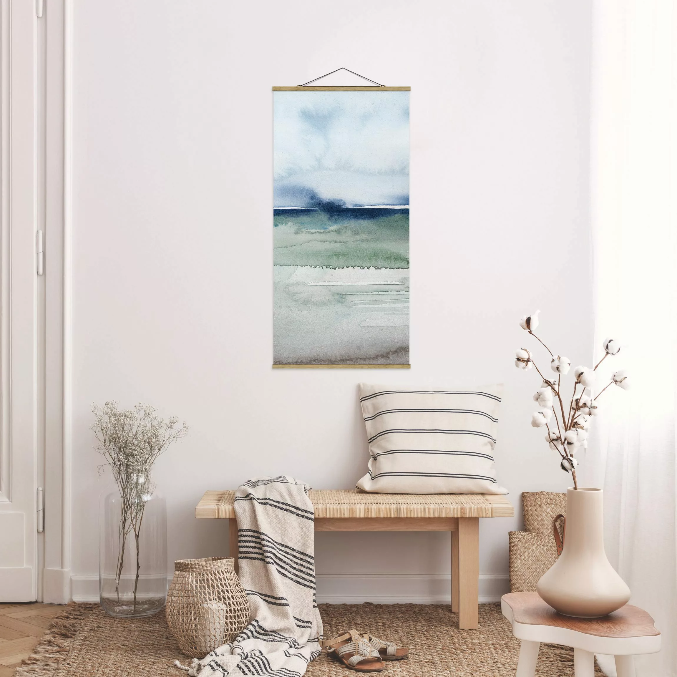 Stoffbild Strand mit Posterleisten - Hochformat Meereswogen I günstig online kaufen