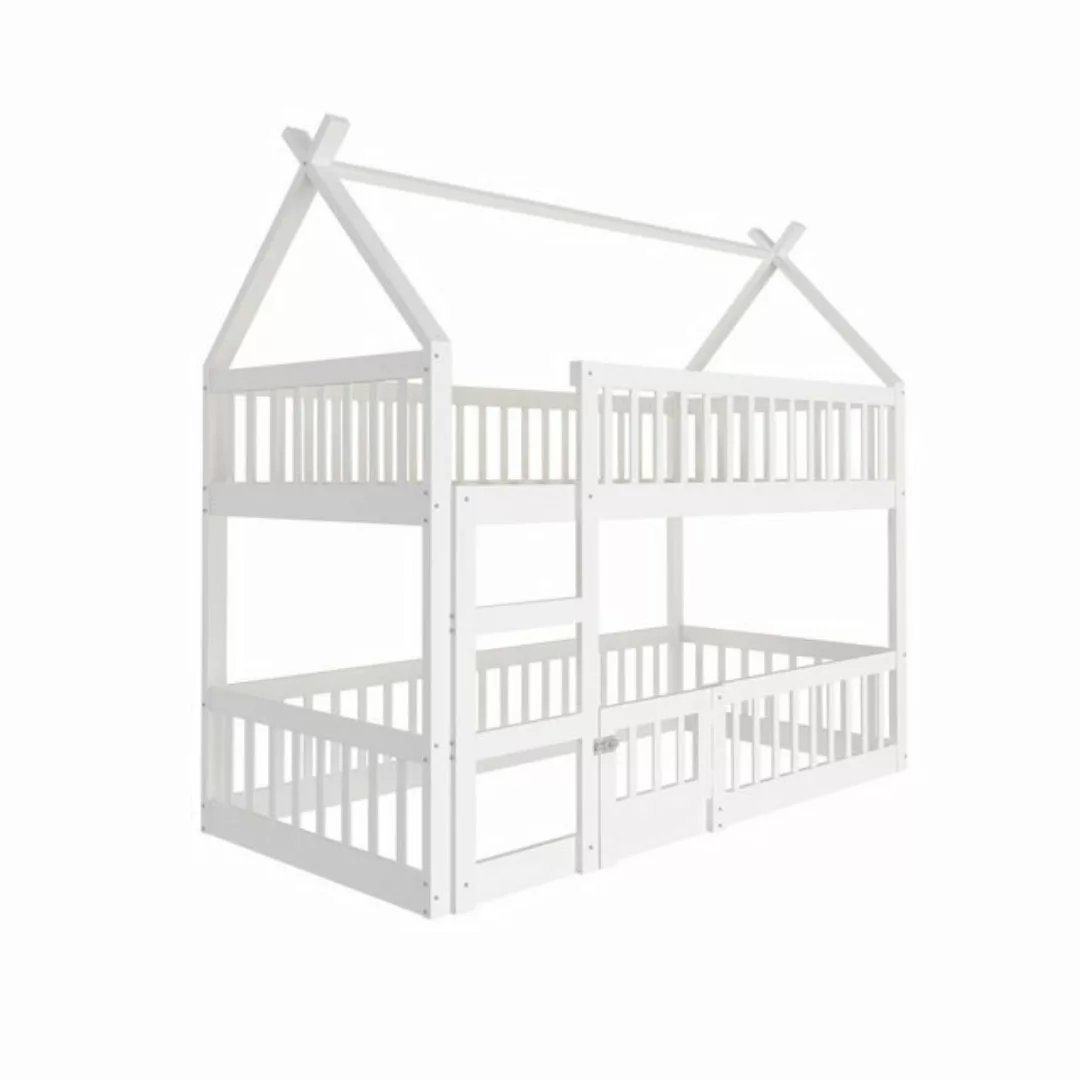 HAUSS SPLOE Etagenbett 90 x 200cm Kinderbett mit Treppe, Zaun Massivholzrah günstig online kaufen