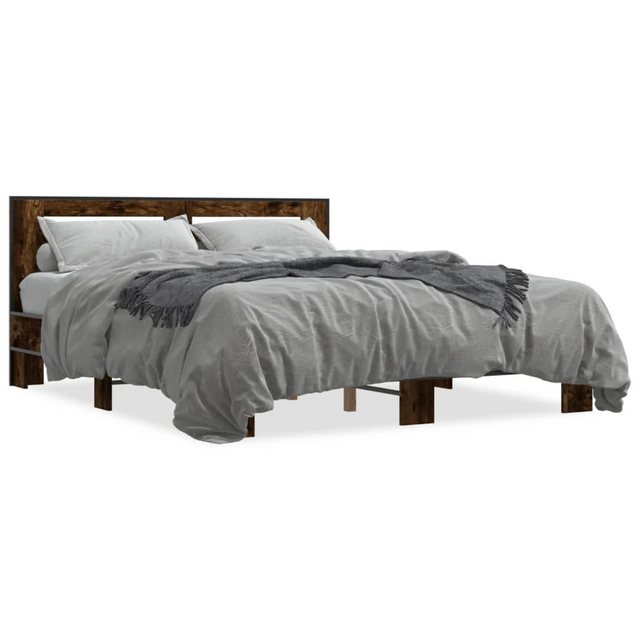 vidaXL Bett Bettgestell Räuchereiche 150x200 cm Holzwerkstoff und Metall günstig online kaufen