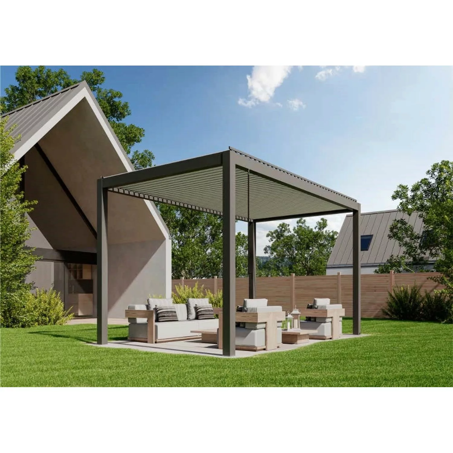 Huun Pergola Piano in Anthrazit-Weiß 500 x 300 cm günstig online kaufen