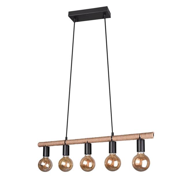 Pendelleuchte 5x E27 Natur 1 Stück Metall / Sisal Hellbraun, Schwarz günstig online kaufen
