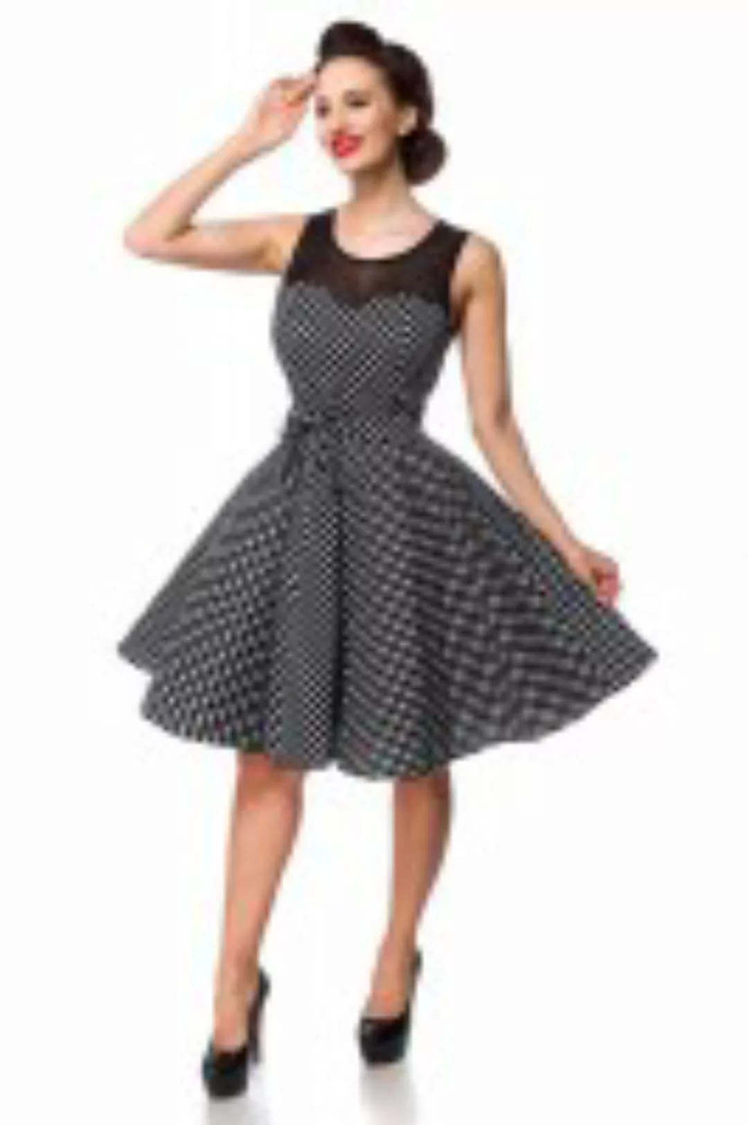 Schulterfreies Swing-Kleid mit Dots - schwarz/weiß günstig online kaufen