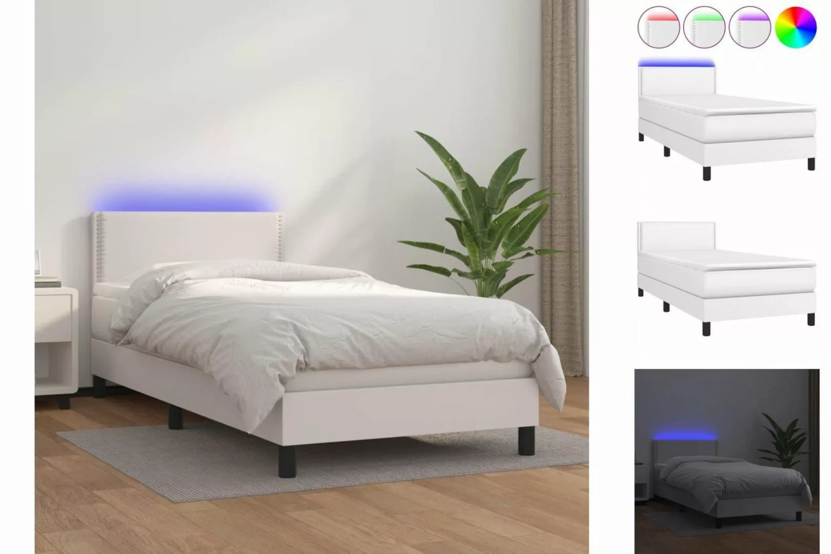 vidaXL Bettgestell Boxspringbett mit Matratze LED Weiß 80x200 cm Kunstleder günstig online kaufen