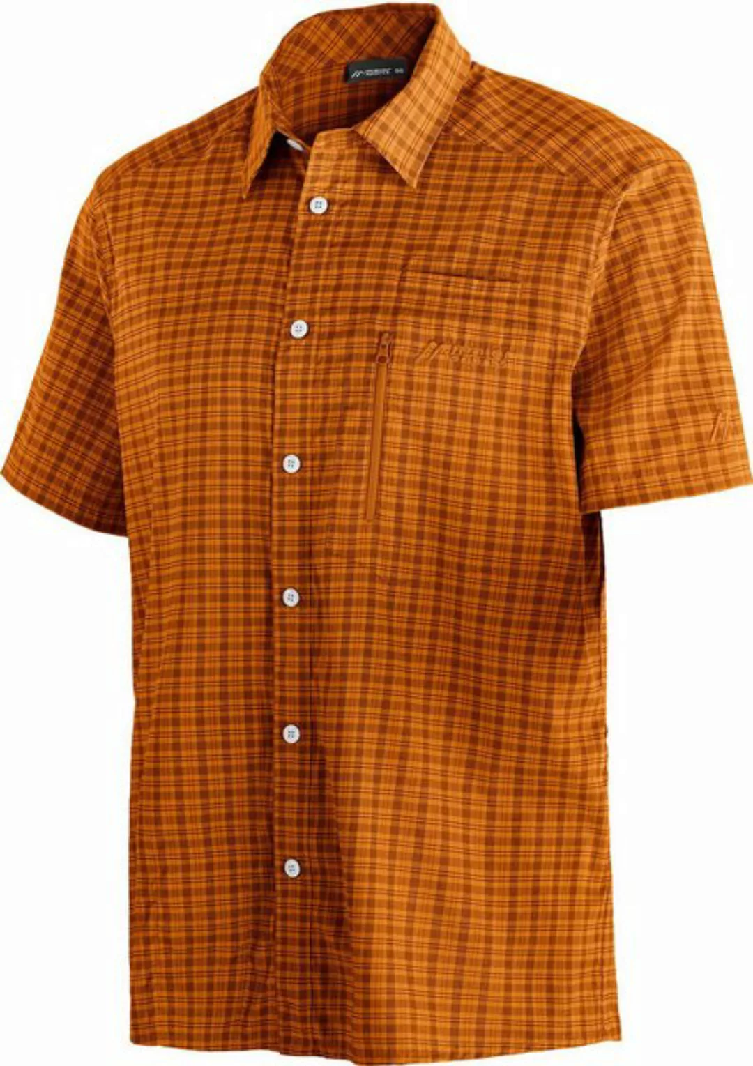 Maier Sports Kurzarmhemd Mats S/S He-Hemd 1/2 Arm el. brown / orange check günstig online kaufen