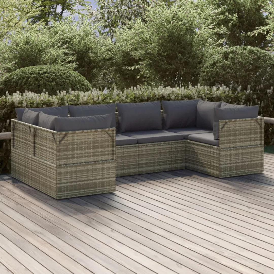 Vidaxl 6-tlg. Garten-lounge-set Mit Kissen Grau Poly Rattan günstig online kaufen