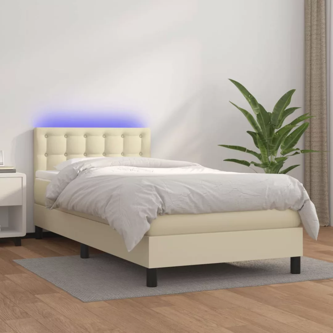 Vidaxl Boxspringbett Mit Matratze & Led Creme 90x200 Cm Kunstleder günstig online kaufen