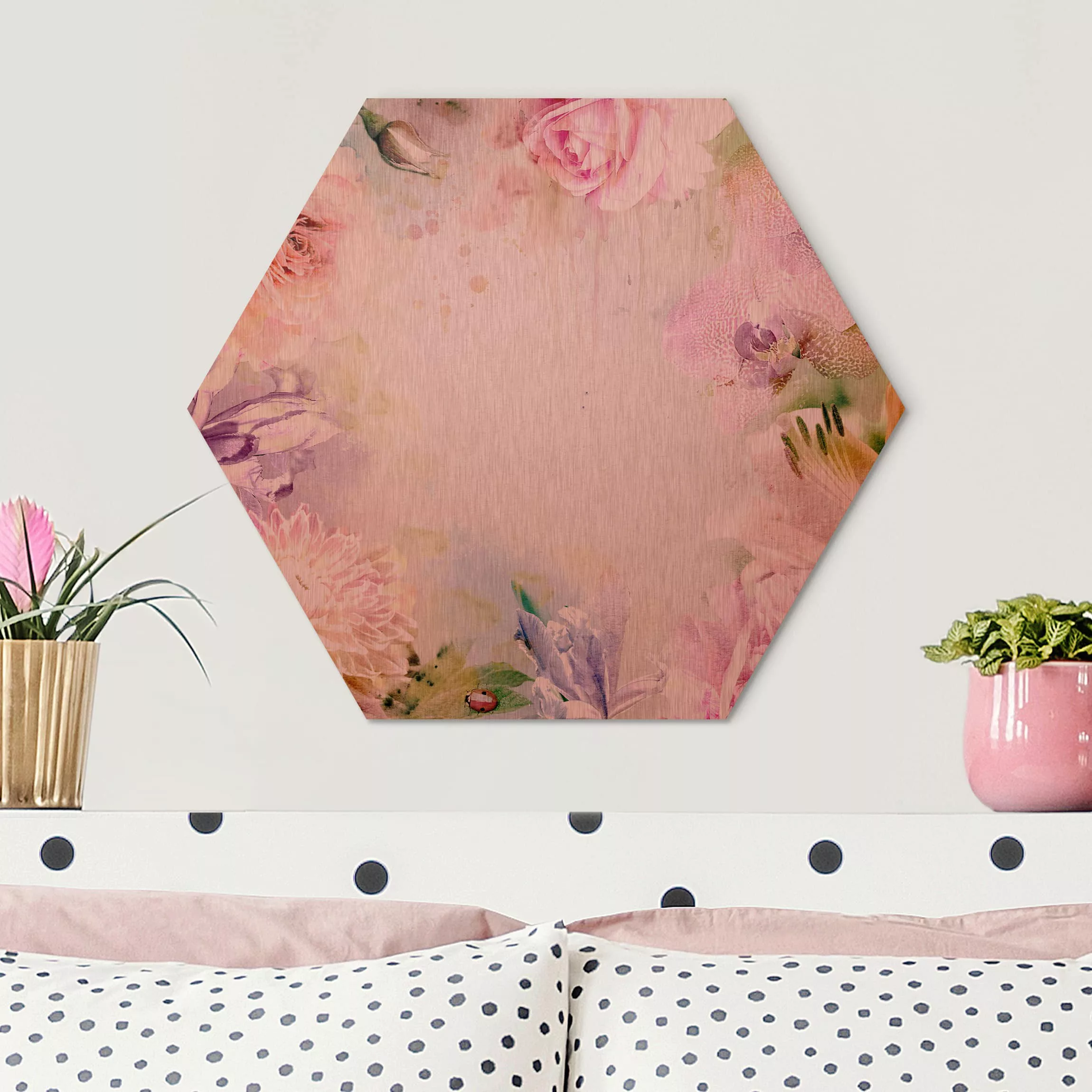 Hexagon-Alu-Dibond Bild Blumen Aquarell Blütenmix Pastell günstig online kaufen