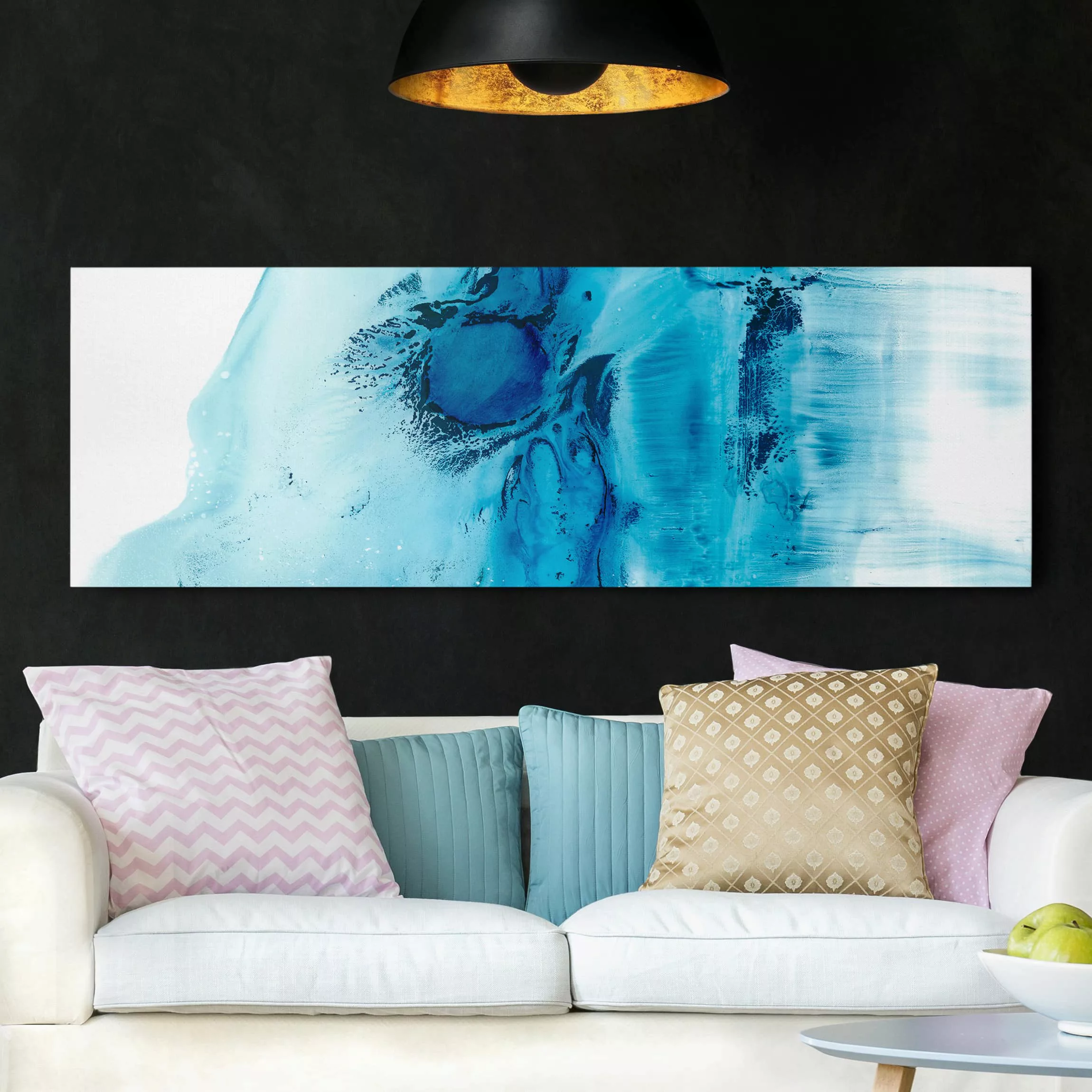 Leinwandbild Abstrakt - Panorama Blaue Strömung II günstig online kaufen