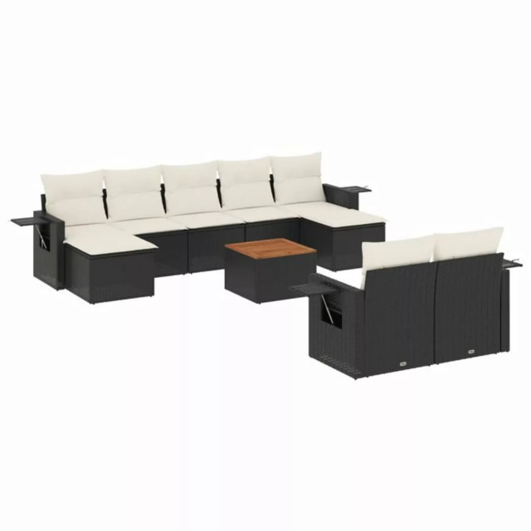 vidaXL Sofaelement 10-tlg. Garten-Sofagarnitur mit Kissen Schwarz Poly Ratt günstig online kaufen