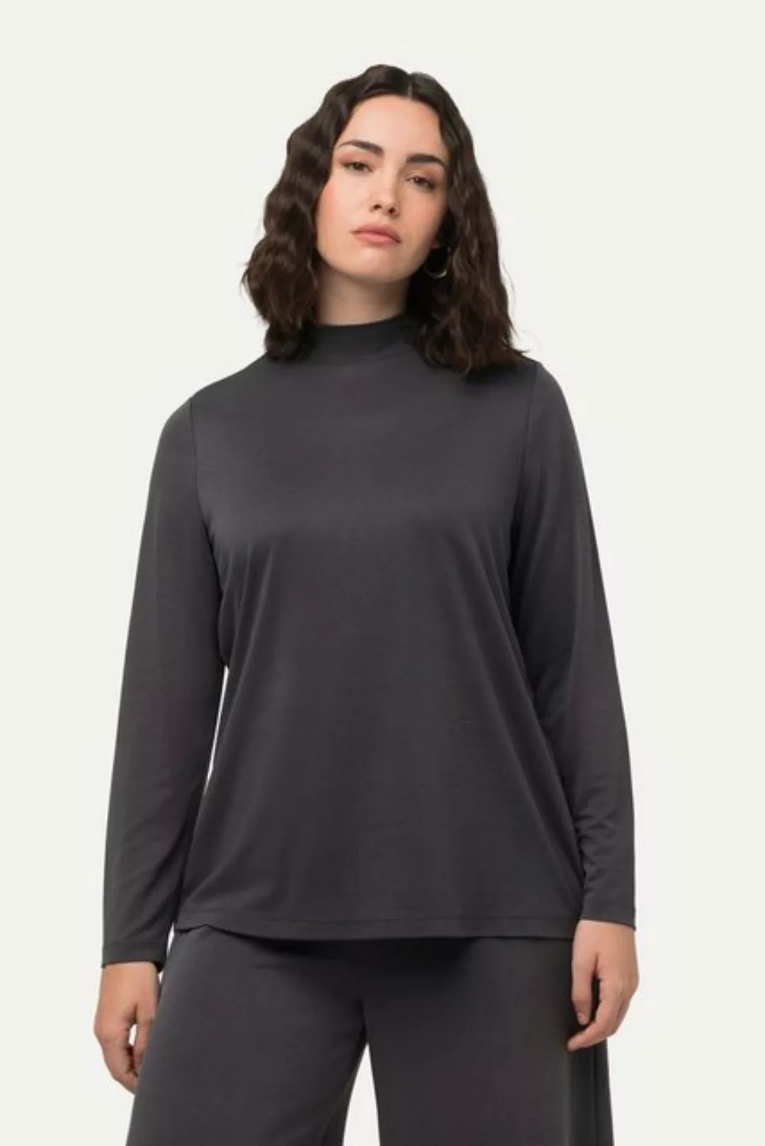 Ulla Popken Longsleeve Shirt Stehkragen Classic Langarm Modalmix günstig online kaufen