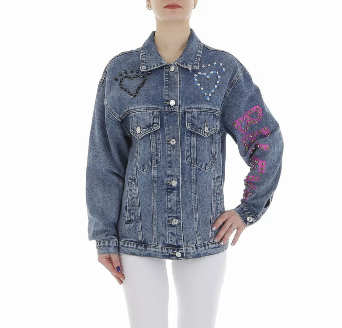 Ital-Design Jeansjacke Damen Rockabilly (86099106) Used-Look Print Jeansjac günstig online kaufen