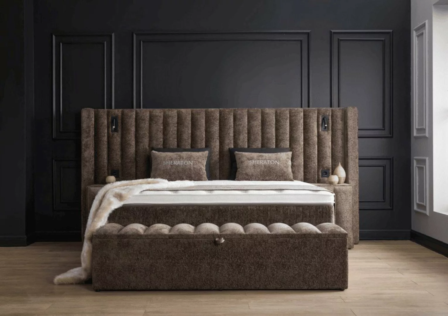 abc bedding Boxspringbett Komfortbett SHERATON mit Boucle Stoff in Braun, V günstig online kaufen