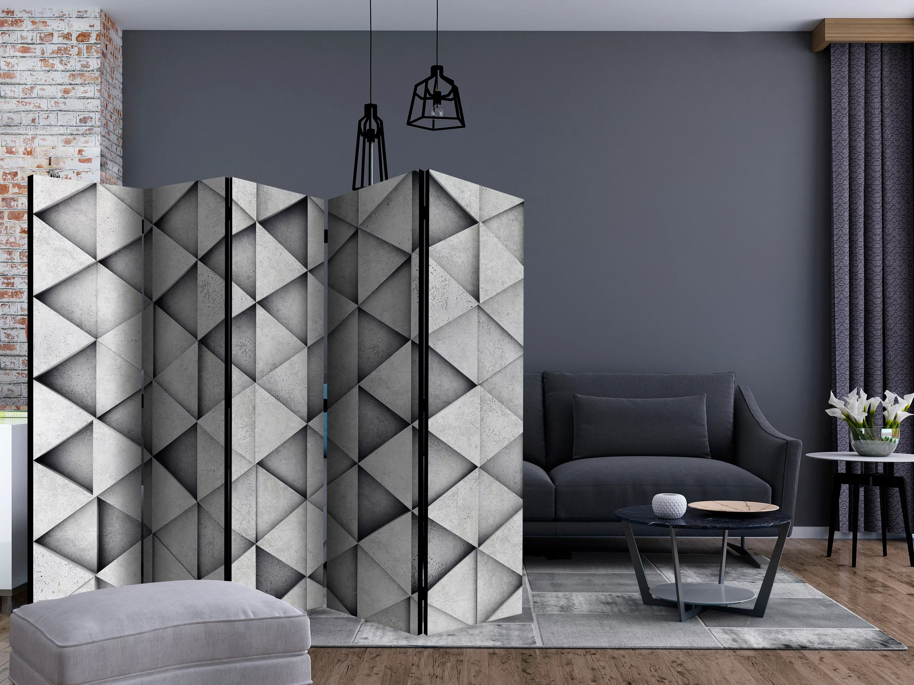 5-teiliges Paravent - Grey Triangles Ii [room Dividers] günstig online kaufen