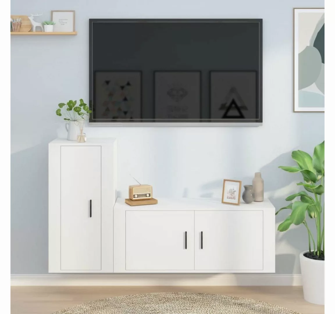 furnicato TV-Schrank 2-tlg. TV-Schrank-Set Weiß Holzwerkstoff günstig online kaufen