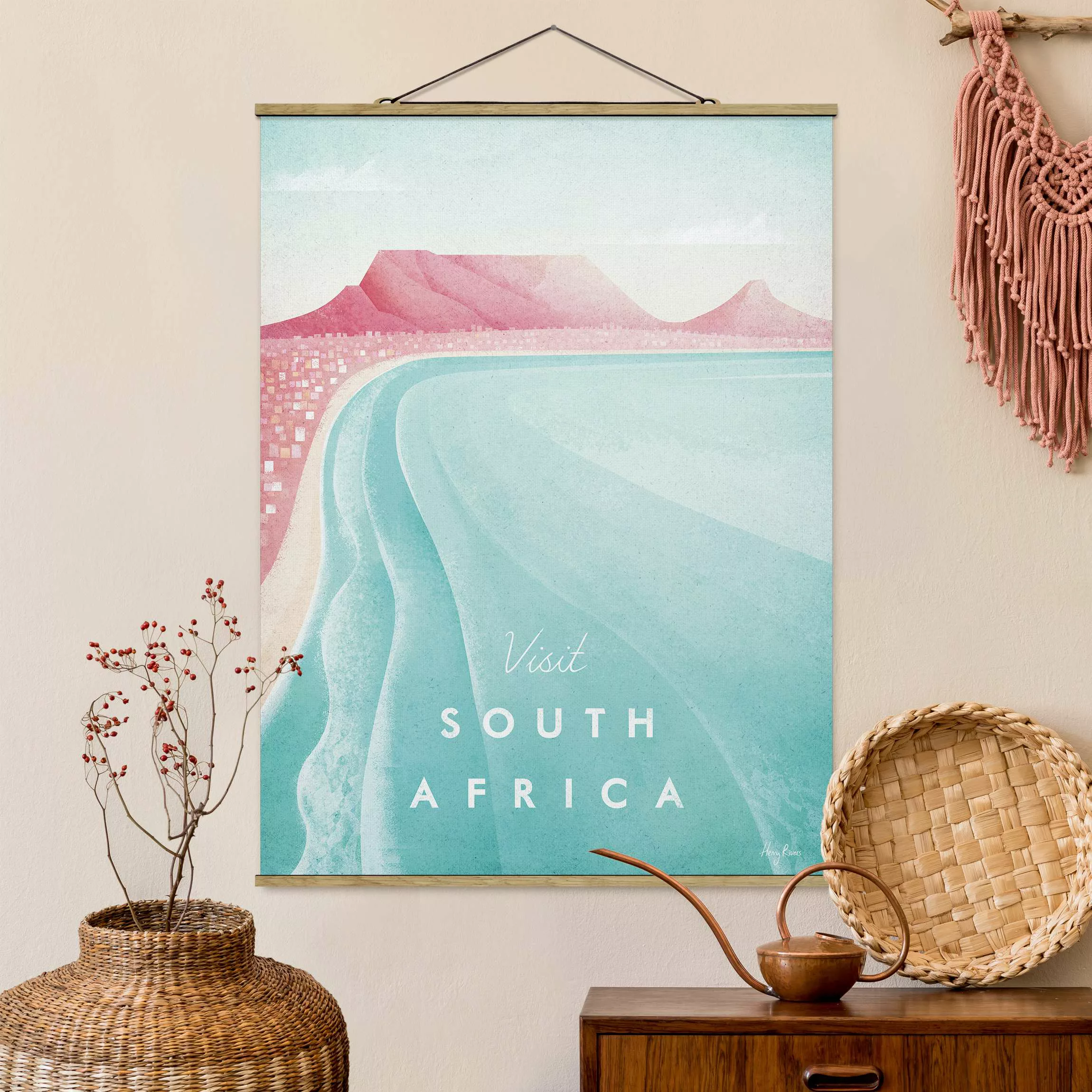Stoffbild Landschaft mit Posterleisten - Hochformat Reiseposter - Südafrika günstig online kaufen