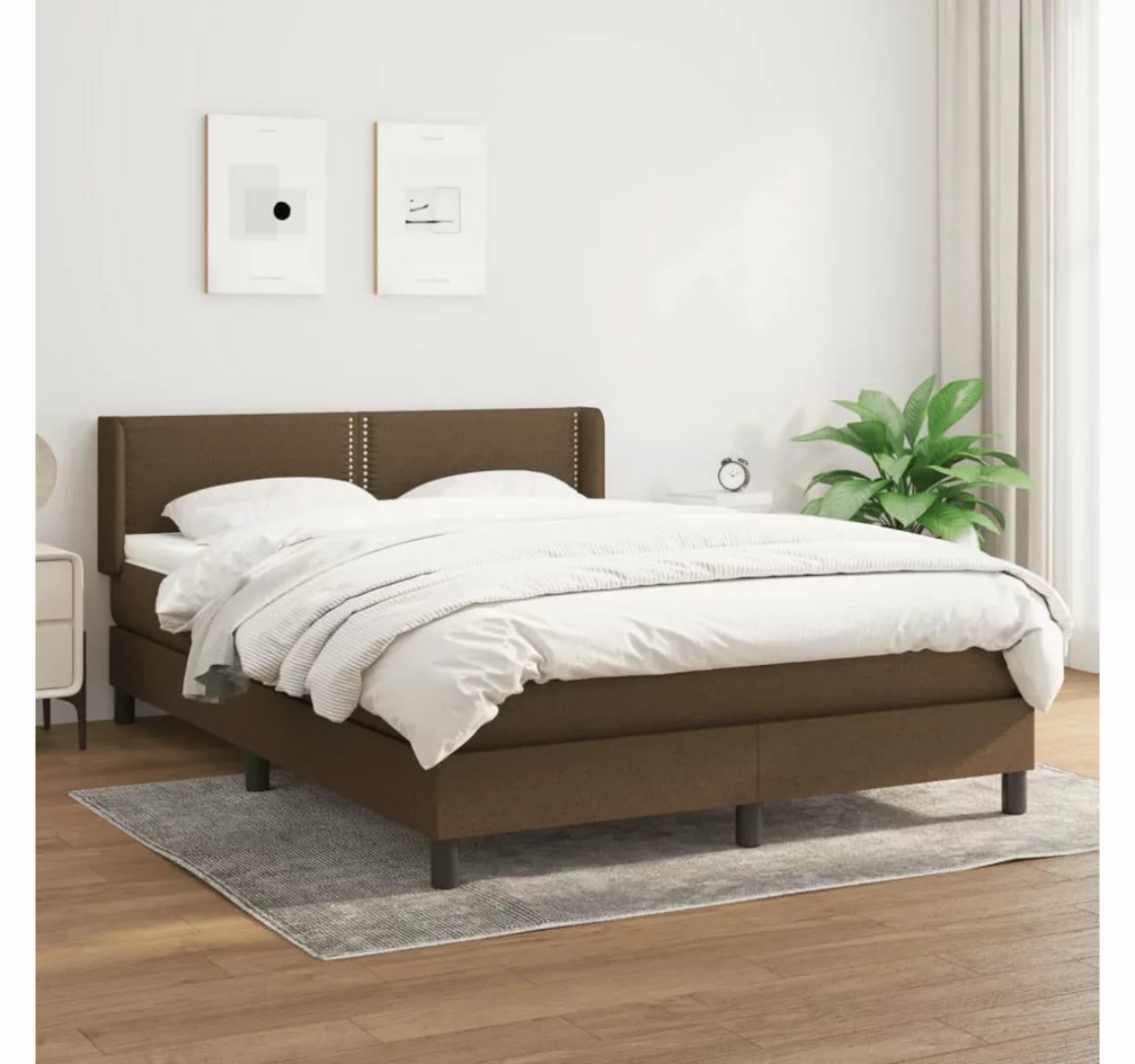 vidaXL Boxspringbett Boxspringbett mit Matratze Dunkelbraun 140x200 cm Stof günstig online kaufen