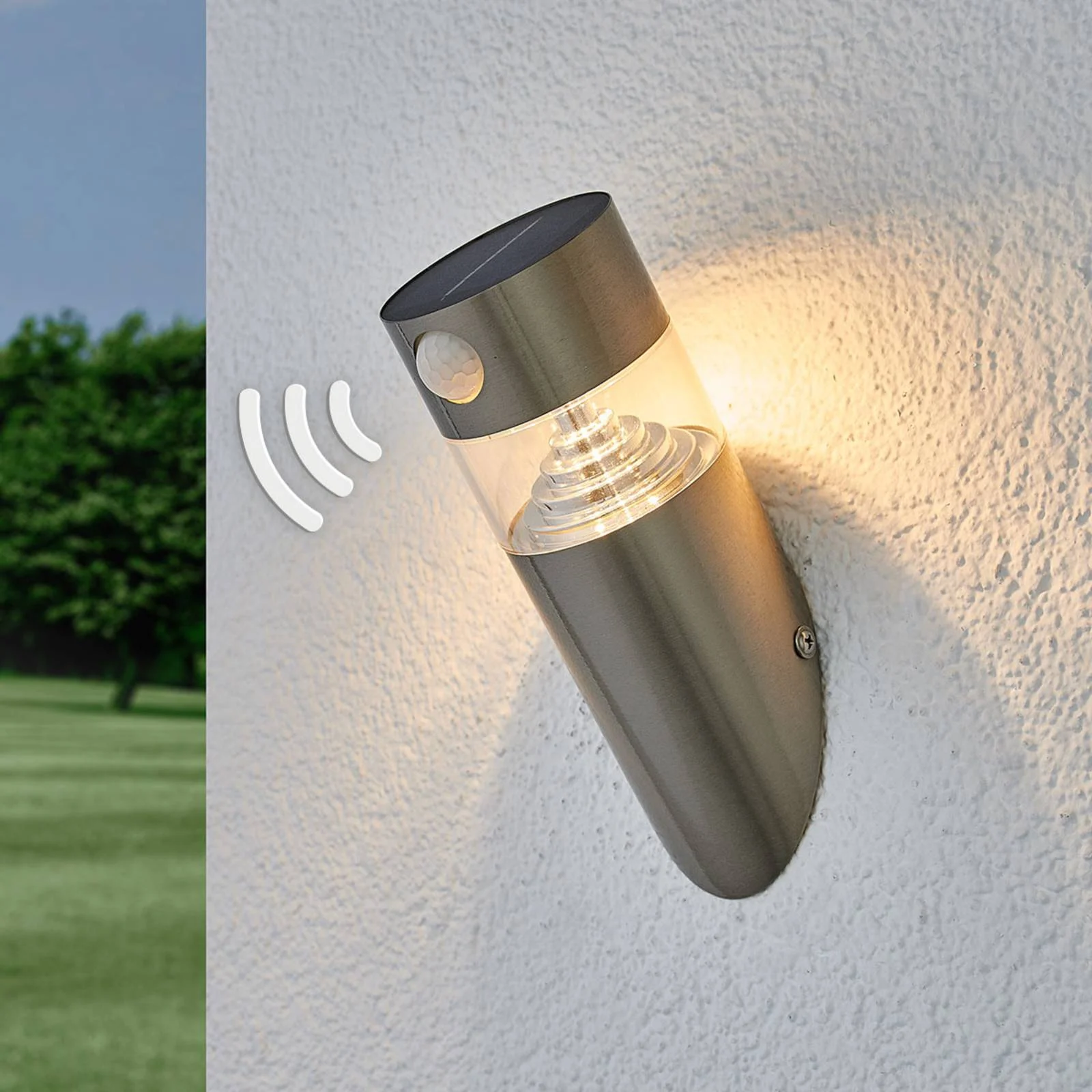 Solar-LED-Wandlampe Kalypso, schräg u. Sensor günstig online kaufen