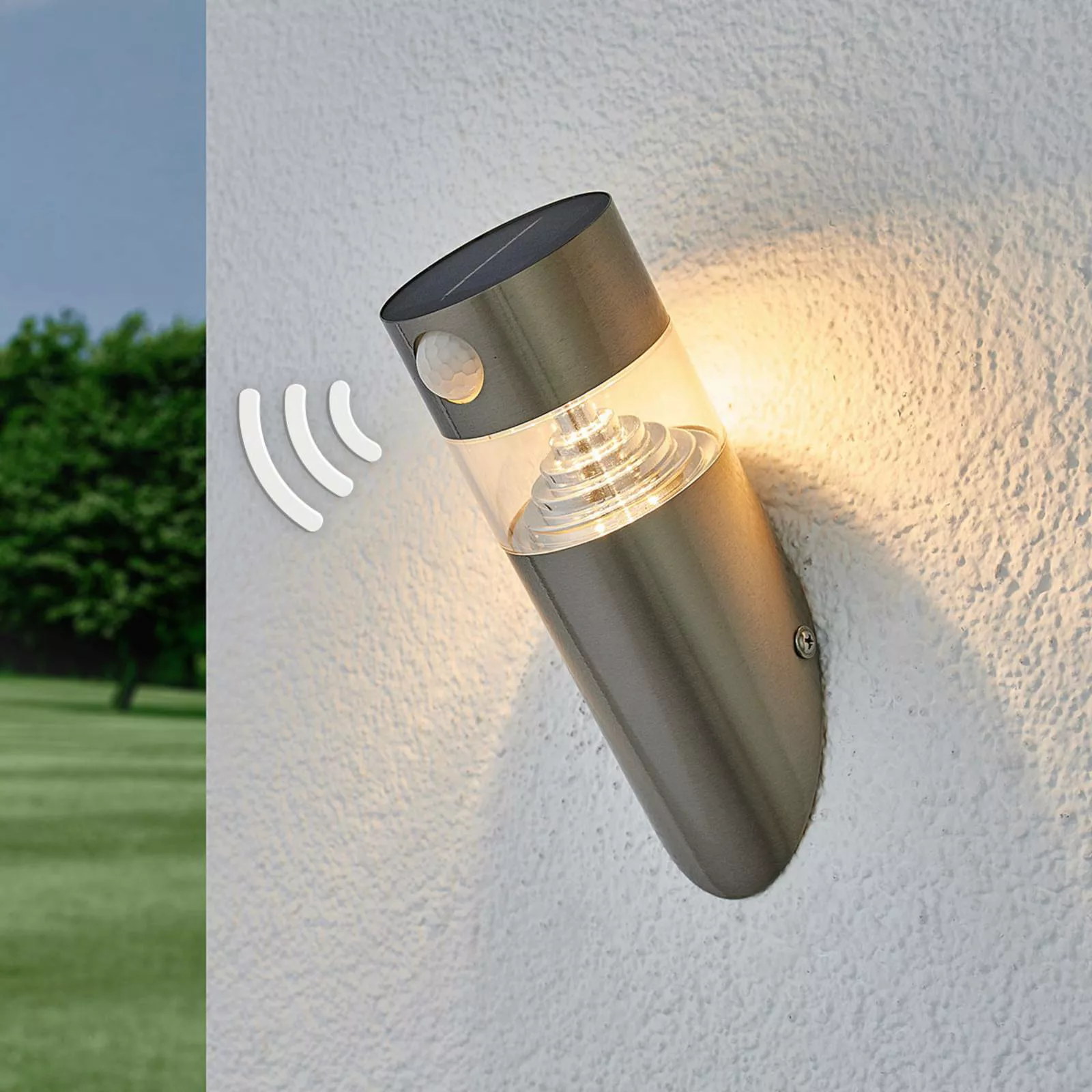 Solar-LED-Wandlampe Kalypso, schräg u. Sensor günstig online kaufen