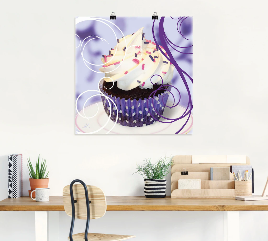 Artland Wandbild »Cupcake auf violett - Kuchen«, Süßspeisen, (1 St.), als P günstig online kaufen