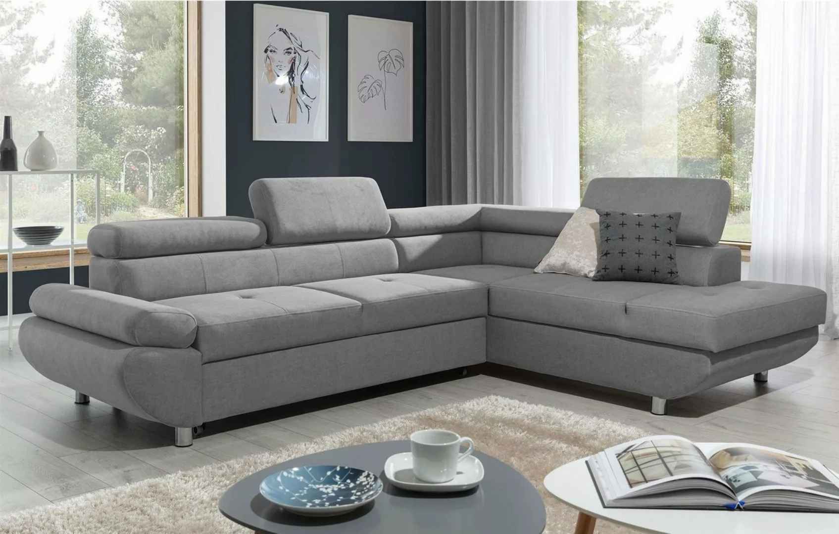 Fun Möbel Ecksofa Sofa PANOS Stoff Esito mit Schlaffunktion, Inkl. Bettkast günstig online kaufen