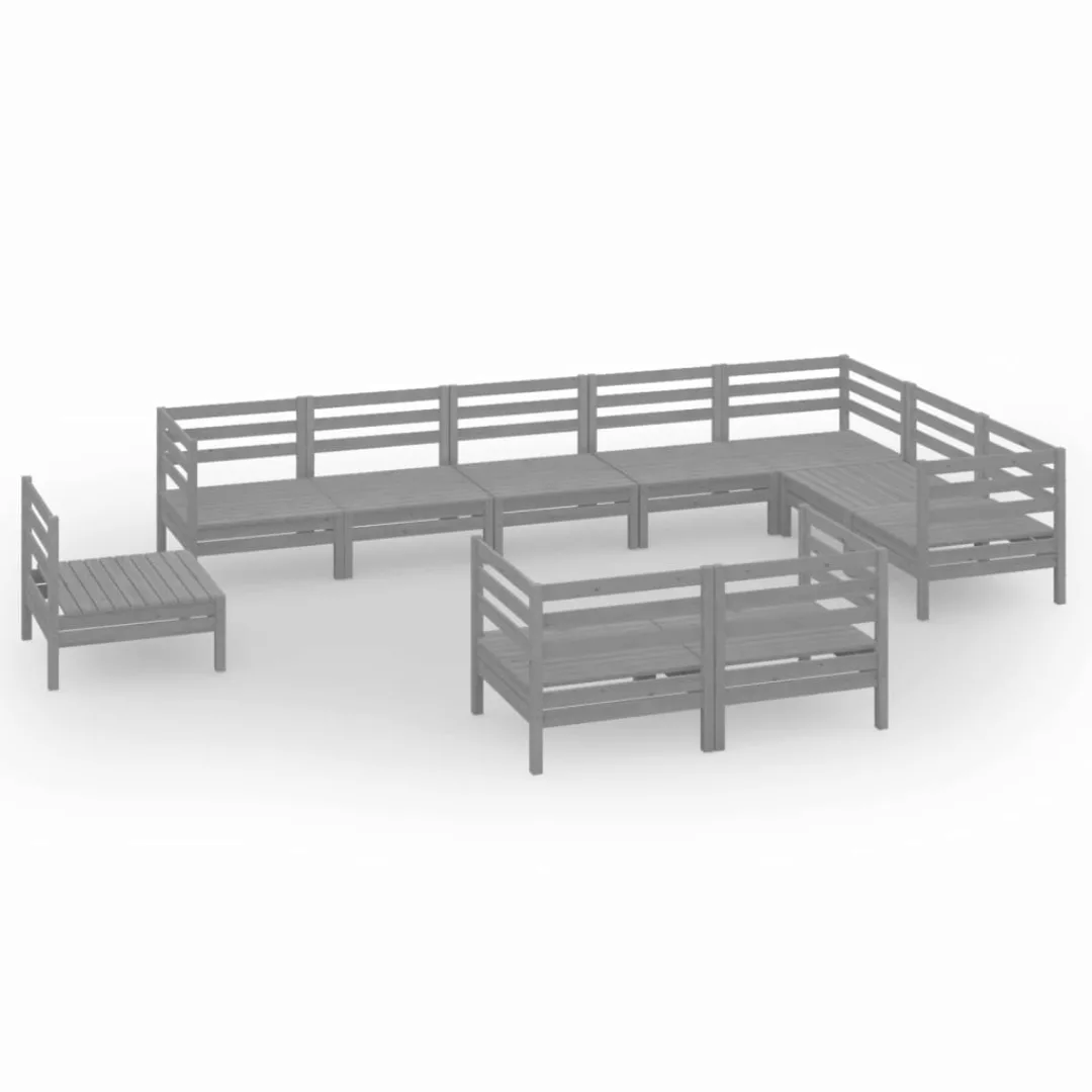 10-tlg. Garten-lounge-set Massivholz Kiefer Grau günstig online kaufen