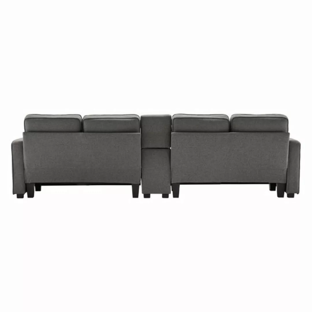 REDOM Sofa Schlafsofa, 4-Sitzer-Sofa aus Leinenstoff, mit Konsole, 2 Geträn günstig online kaufen