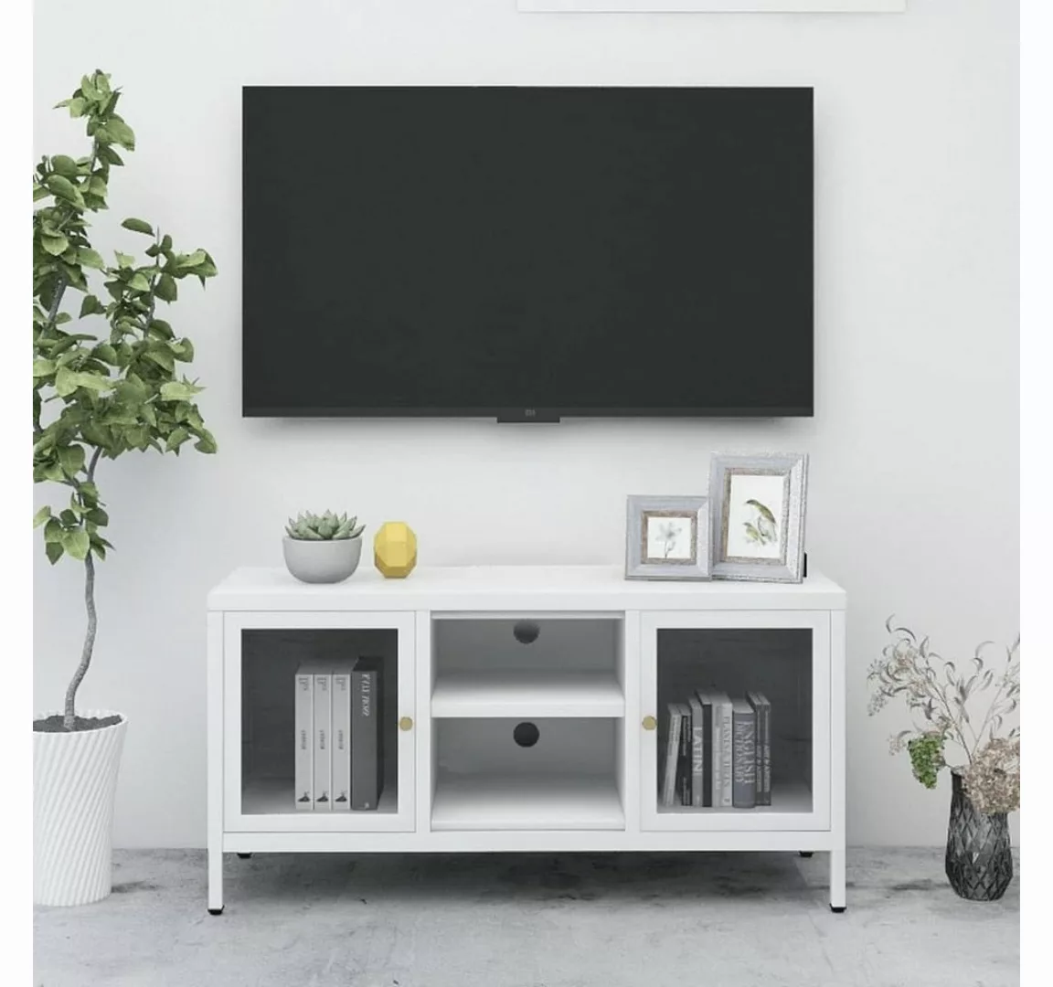 vidaXL TV-Schrank TV-Schrank Weiß 105x35x52 cm Stahl und Glas Lowboard günstig online kaufen