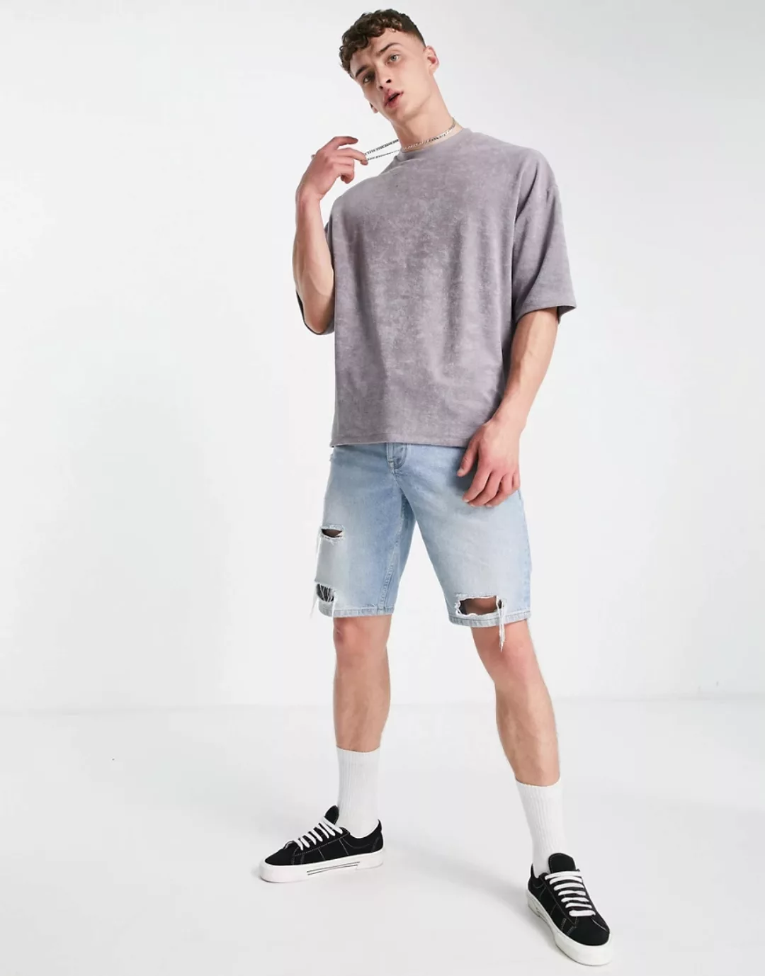 ASOS DESIGN – Oversize-T-Shirt in Grau aus Frottee günstig online kaufen
