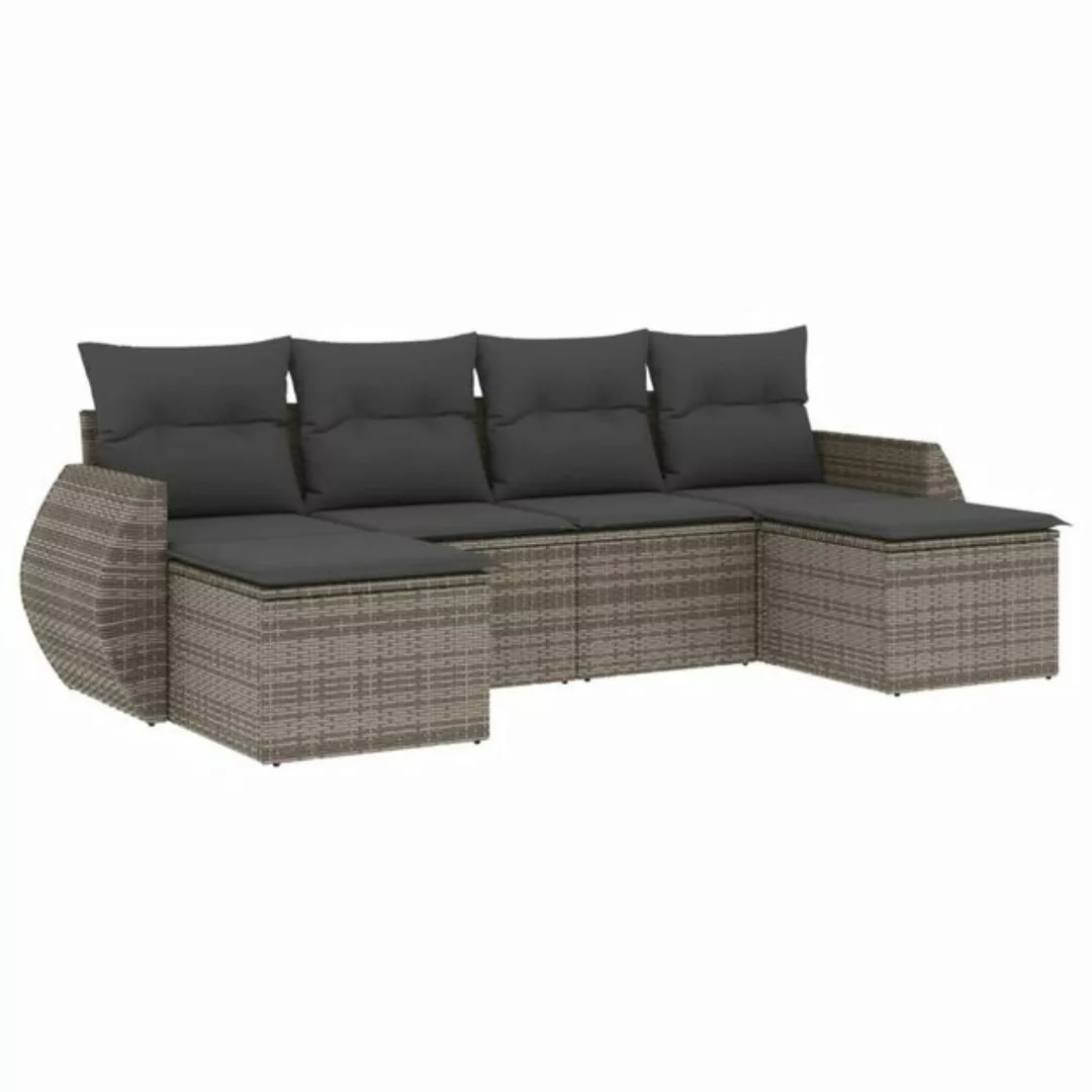 vidaXL Loungesofa 6-tlg. Garten-Sofagarnitur mit Kissen Grau Poly Rattan, 1 günstig online kaufen