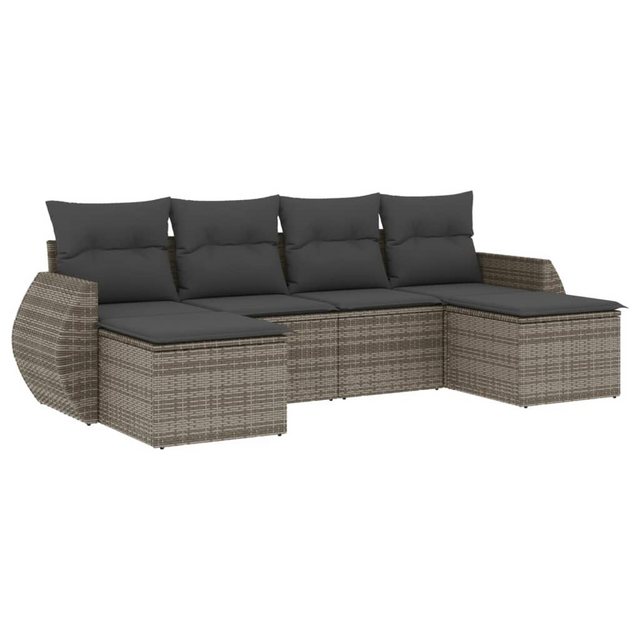 vidaXL Sofaelement 6-tlg. Garten-Sofagarnitur mit Kissen Grau Poly Rattan ( günstig online kaufen