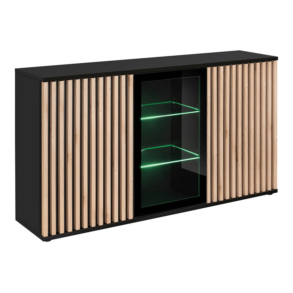 Sideboard, schwarz mit Hickory Eiche, CATANZARO-164 günstig online kaufen