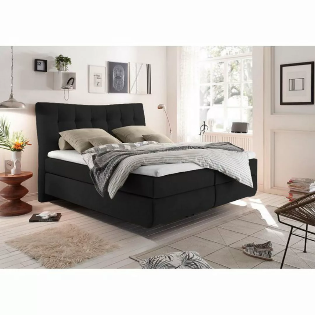 Lomadox Boxspringbett MALIBU-09, Doppelbett Ehebett Hotelbett Bett schwarz günstig online kaufen