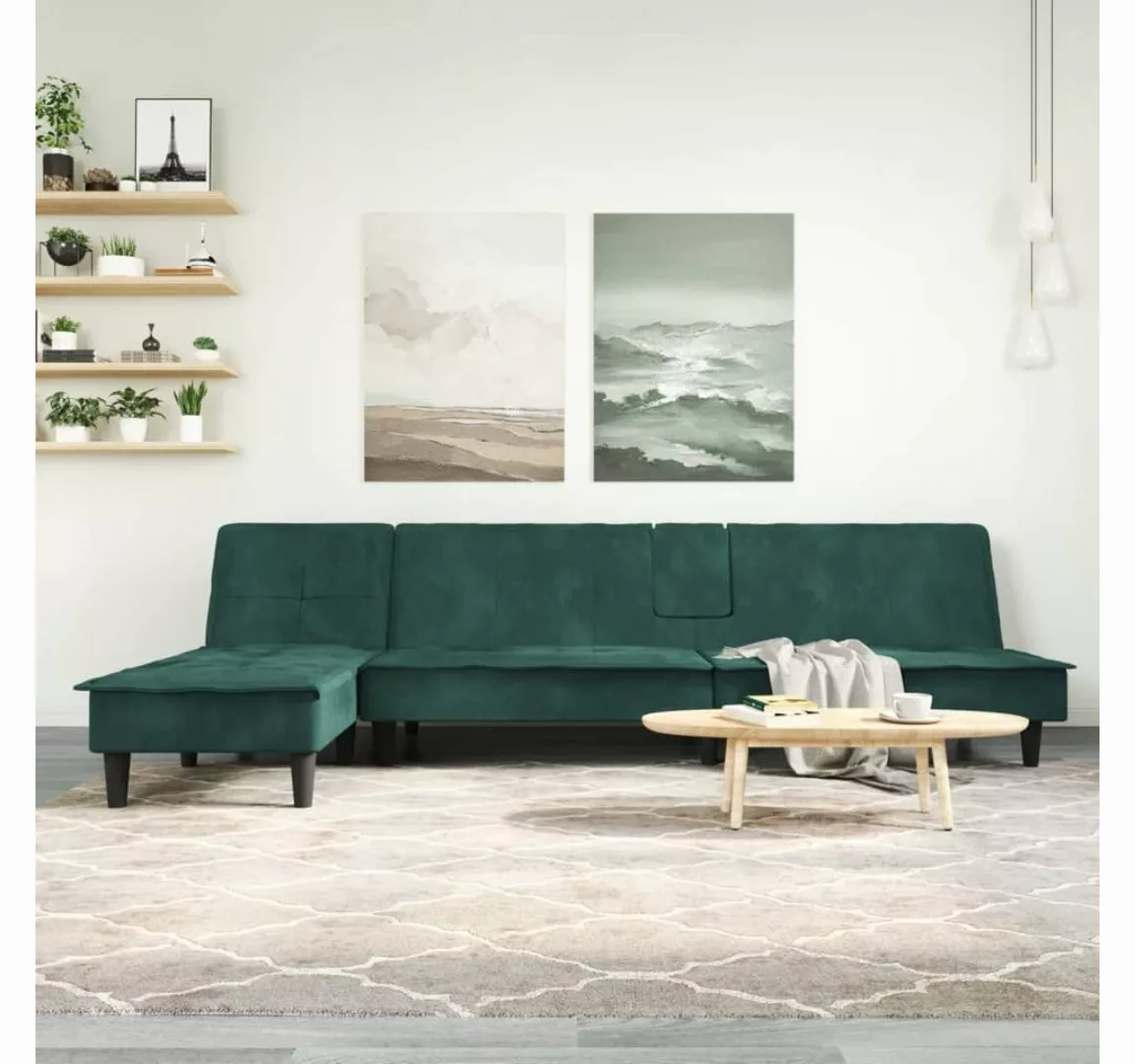 vidaXL Sofa Schlafsofa in L-Form Dunkelgrün 255x140x70 cm Samt günstig online kaufen