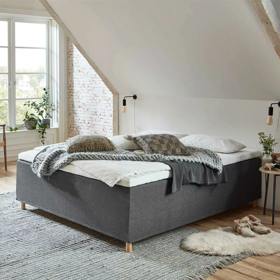 Boxspringbett Grau Matratzen H3 Vierfußgestell aus Holz günstig online kaufen