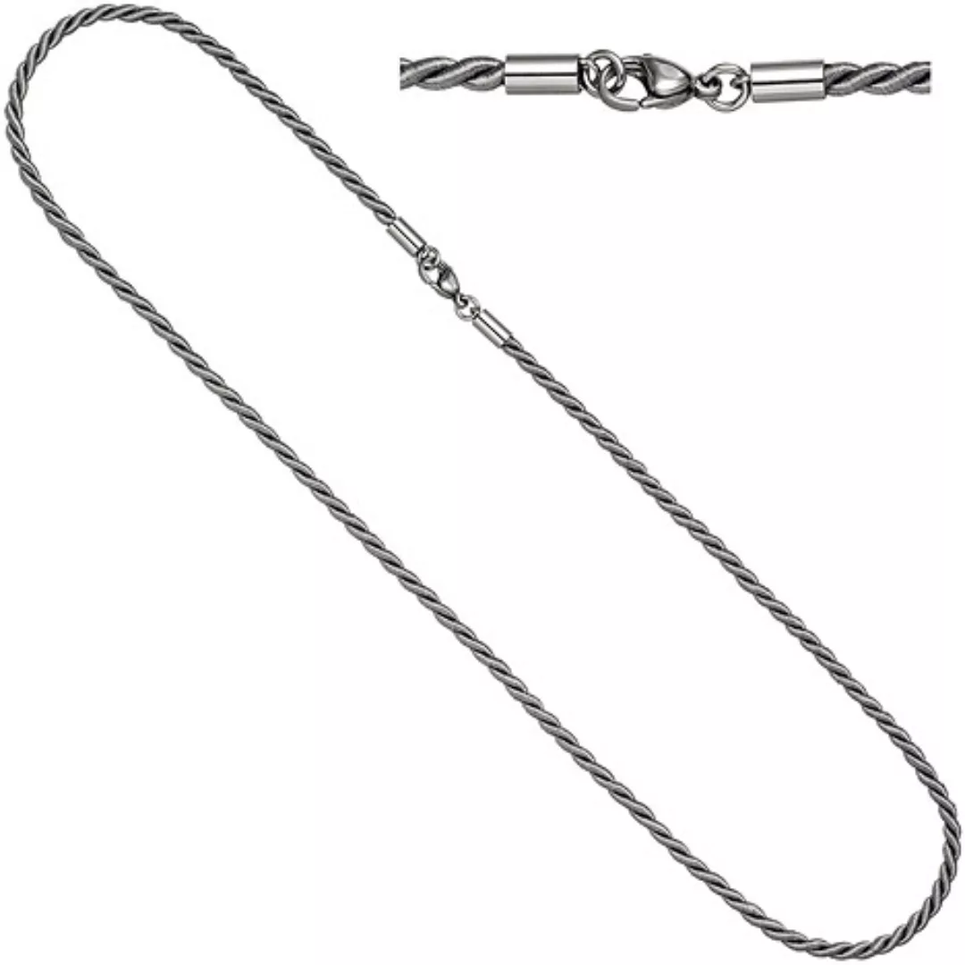 SIGO Halskette Kette Nylonkordel grau 50 cm mit Karabiner aus Edelstahl günstig online kaufen