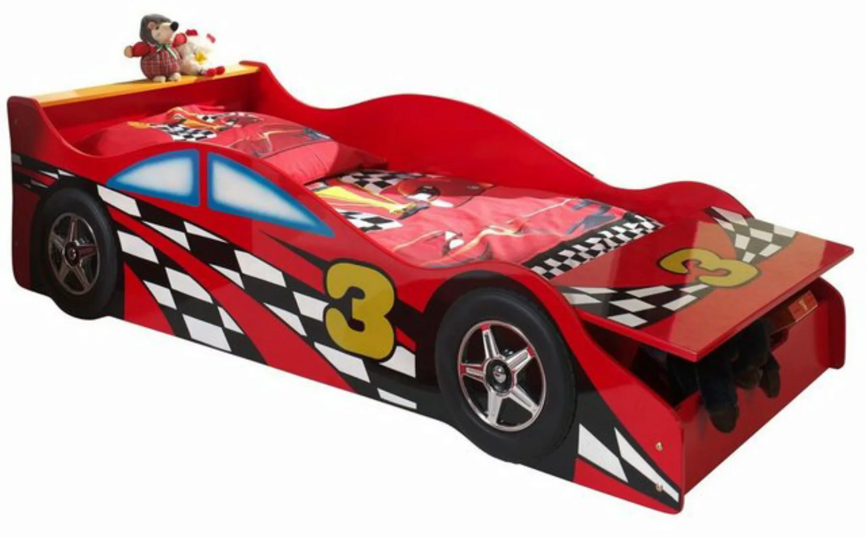 Natur24 Kinderbett Bett Einzelbett Autobett Race Car MDF Rot 70x140cm günstig online kaufen