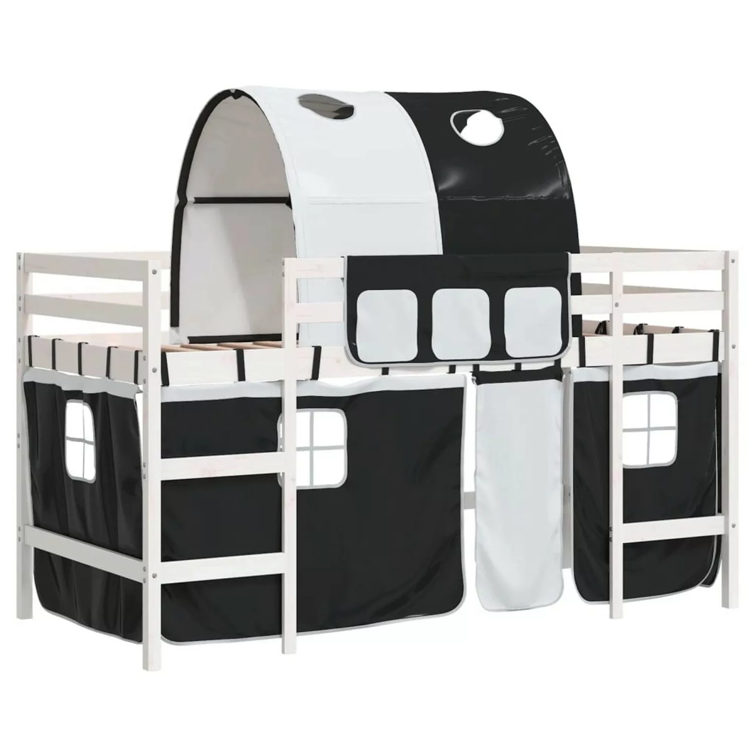 vidaXL Kinderhochbett mit Tunnel Weiß & Schwarz 90x200 cm Kiefernholz192828 günstig online kaufen