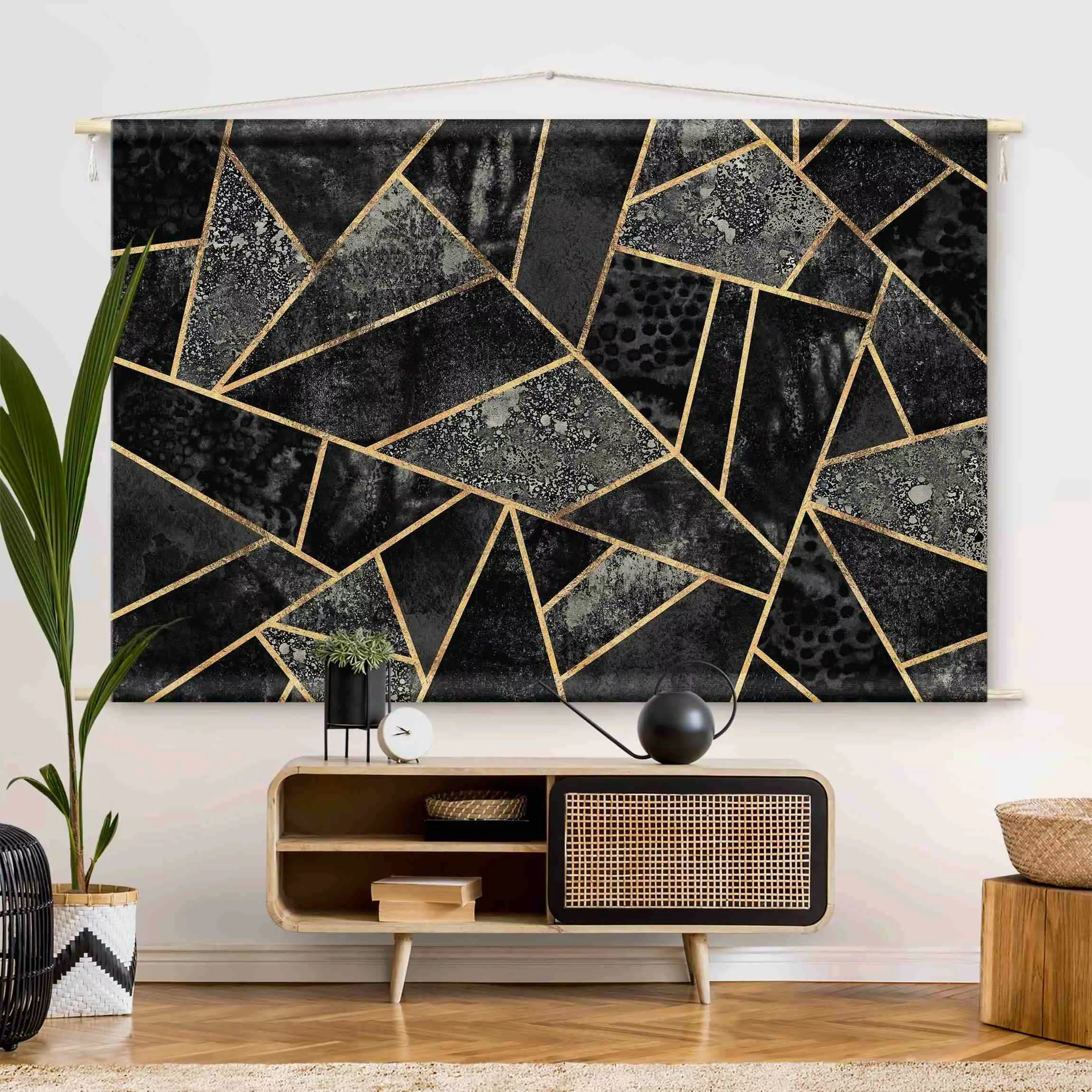Wandteppich Graue Dreiecke Gold günstig online kaufen