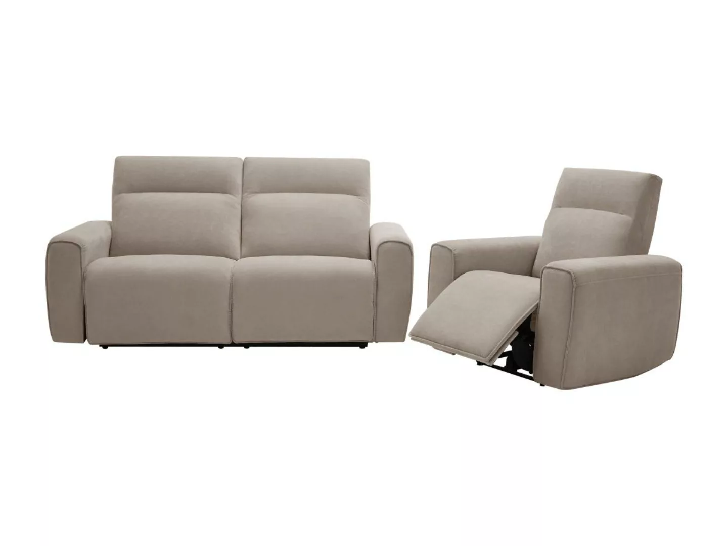 Relaxsofa 3-Sitzer & Relaxsessel elektrisch - Stoff - Beige - LORGITA günstig online kaufen