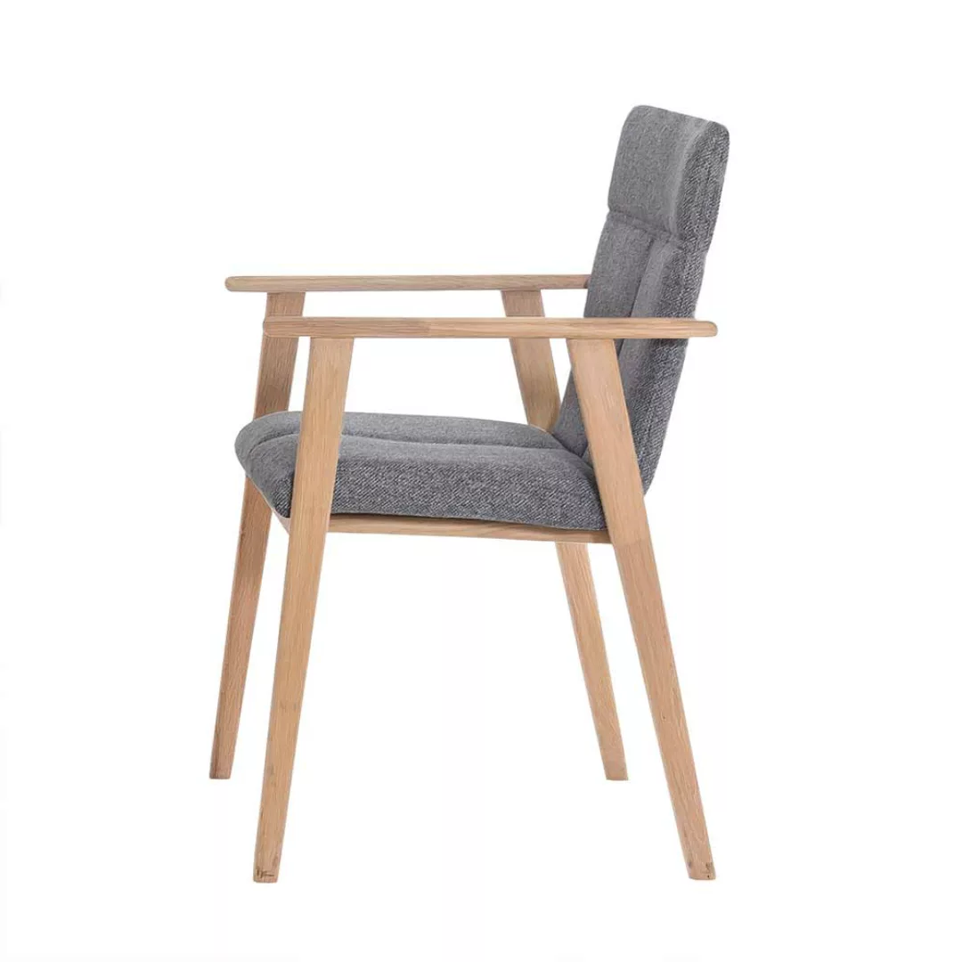 Armlehnen Esszimmerstuhl in Grau Webstoff vier Stuhlbeinen aus Massivholz günstig online kaufen
