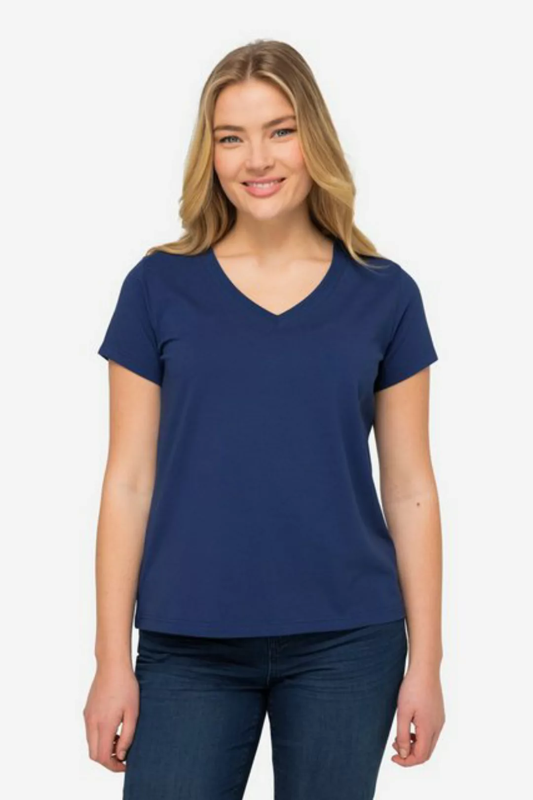 Laurasøn Rundhalsshirt T-Shirt kleiner Knoten Print V-Ausschnitt Halbarm günstig online kaufen