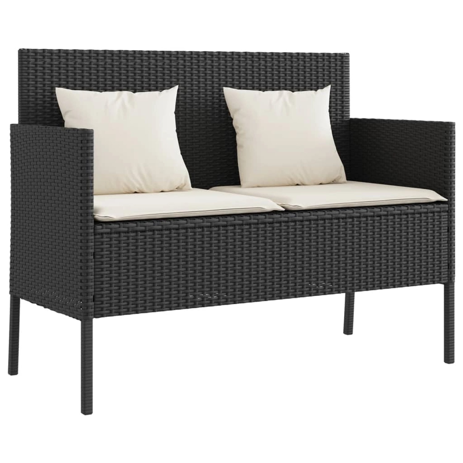 furnicato Gartenbank mit Kissen Schwarz Poly Rattan günstig online kaufen